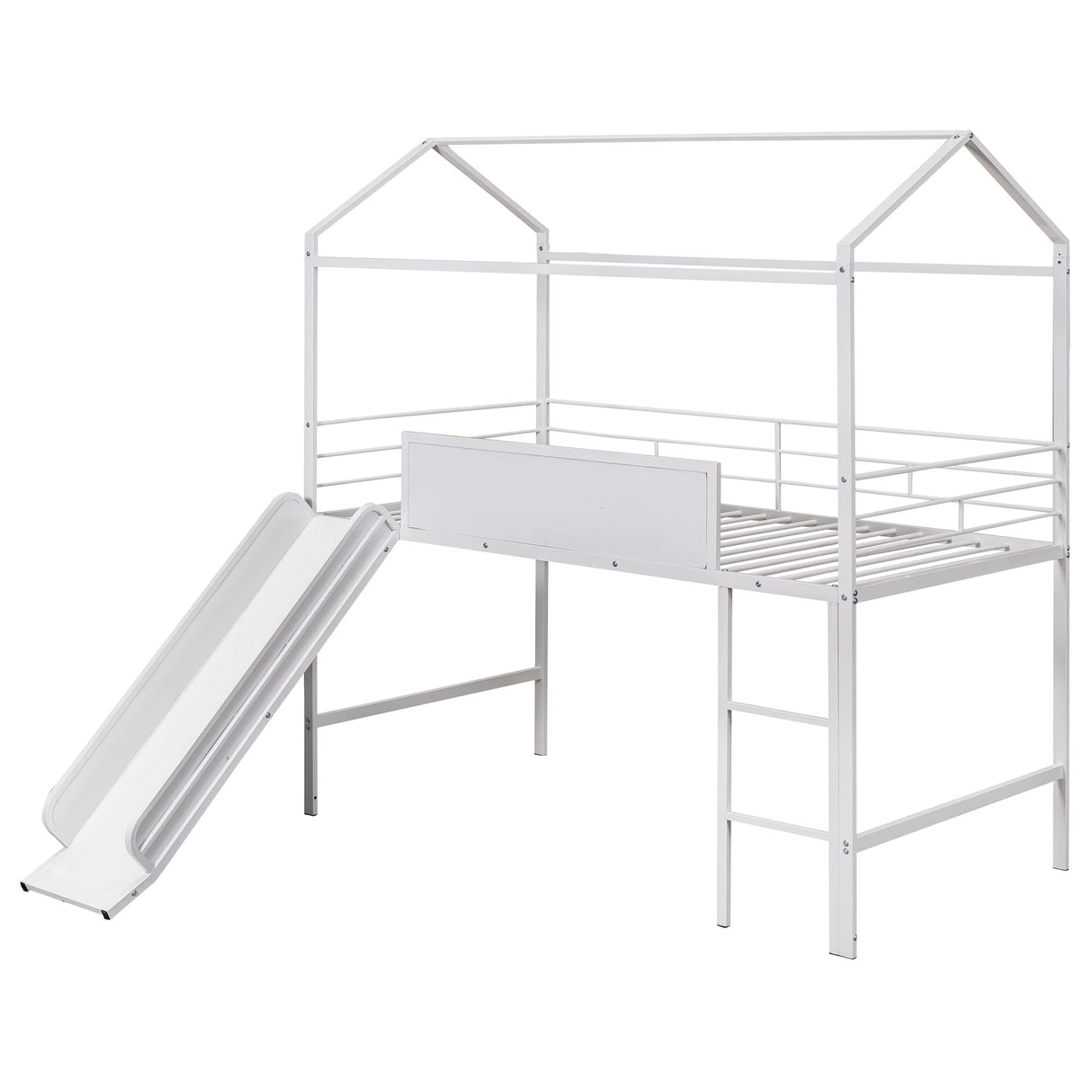 Harper & Bright Designs Twin Size House Loft Bed with Slide, Metal Loft Bed Frame Twin with Ladder, Kids Playhouse Loft Bed with Writing Board for Girls Boys, No Box Spring Needed, White Harper & Bright Designs