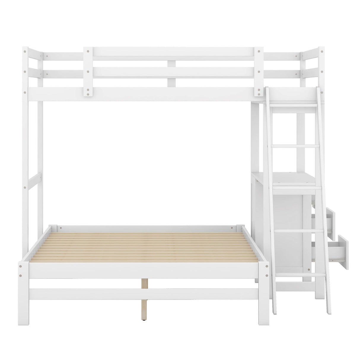 Twin Over Full Bunk Bed with Desk and 3 Storage Drawers, Solid Wood Bunk Bed Frame for Kids Teens Adults,White Bellemave