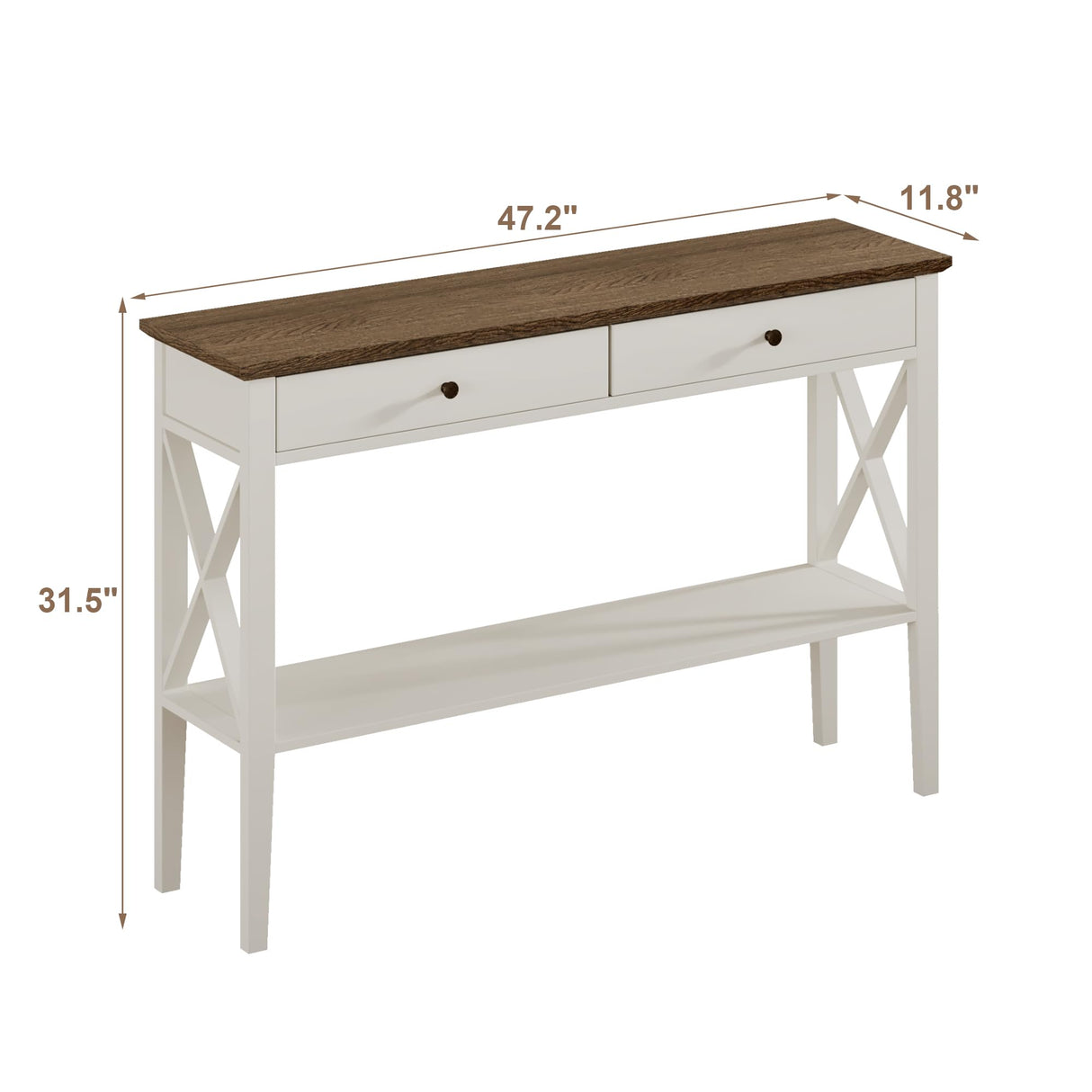 ChooChoo Farmhouse Console Table with Drawers, Narrow Wood Accent Sofa Table Entryway Table with Storage Shelf for Entryway, Front Hall, Hallway, Living Room, Antique White & Brown ChooChoo