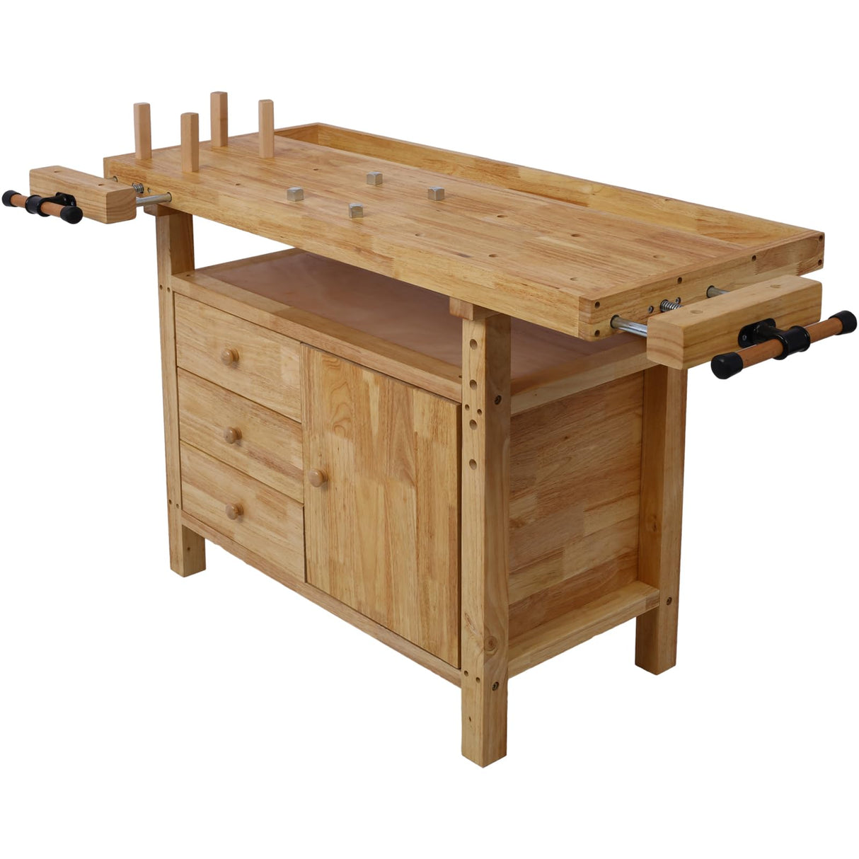 Donext 50" Wooden Workbench - with 3 Drawers 1 Cabinet Door and Shelf Integrated Vises and Bench Dog Holes Versatile for Garage, Woodworking Carpenter Workshop, and Home Use Donext