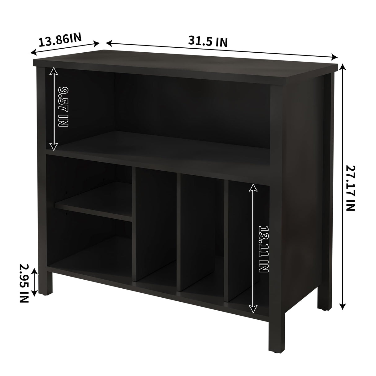 Record Player Stand, Mid-Century Vinyl Record Storage Cabinet, 3-Tier Record Player Holder, Turntable Stand with 4 Cabinet up to 220 Albums, End Table for Bedroom Music Room Living Room, Black FFBCFDK