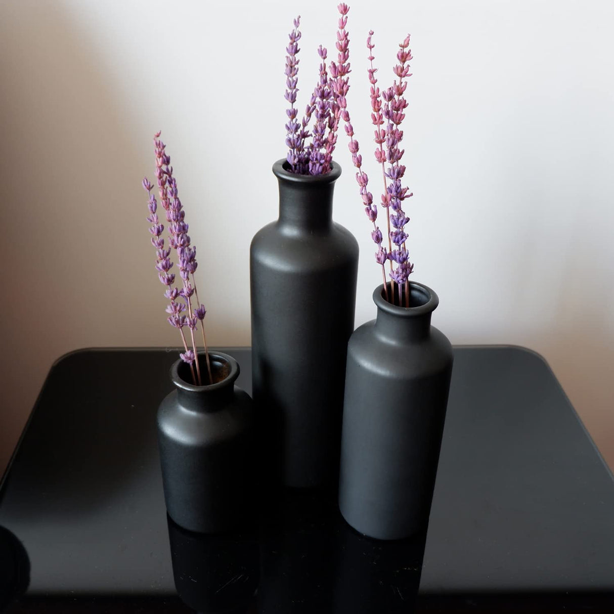 Matte Black Ceramic Vase Set, 3 Small Rustic Decorative Vases for Modern Farmhouse Office Home Decor, Living Room Centerpieces Decoration for Table Mantel Entryway Shelves Decor Egobasic