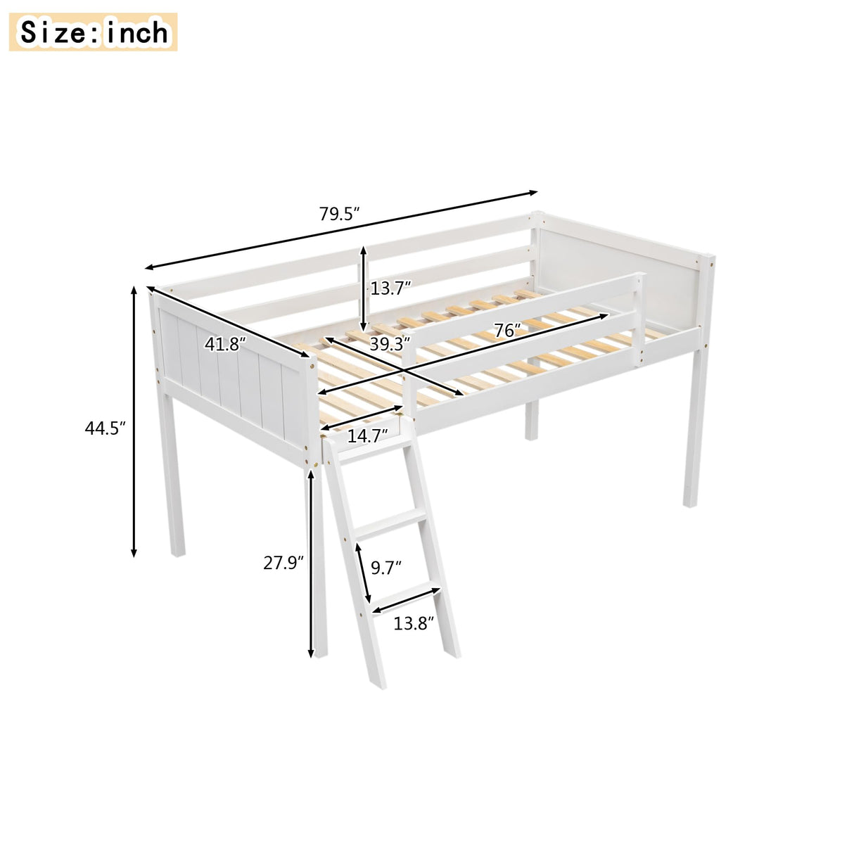 Harper & Bright Designs Kids Twin Low Loft Bed, Twin Size Loft Bed with Ladder & Safety Guardrails, Wood Junior Loft Bed Frame for Kids Girls, Boys, Teens, White Harper & Bright Designs