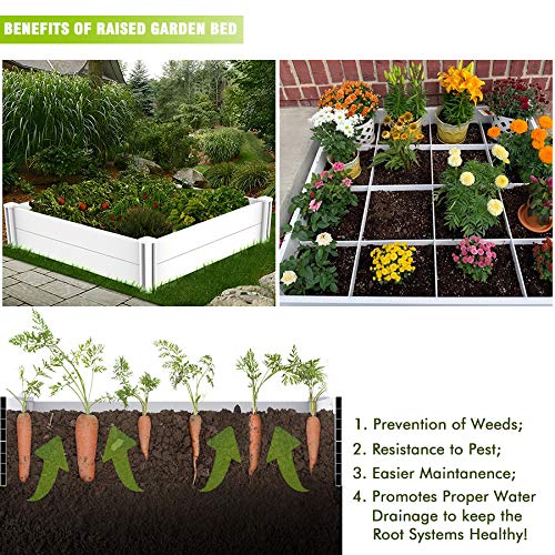 Kdgarden Raised Garden Bed Kit 4'x4' Outdoor Above Ground Planter Box for Growing Vegetables Flowers Herbs, DIY Gardening, Whelping Pen and More, Screwless White Vinyl Garden Bed with Grid Kdgarden