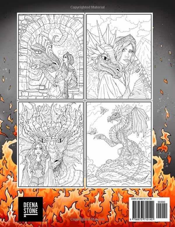 Dragons Coloring Book for Adults: A Magical Adventure with Majestic Fantasy Creatures, Beautiful Maidens, and Natural Landscapes WoodArtSupply