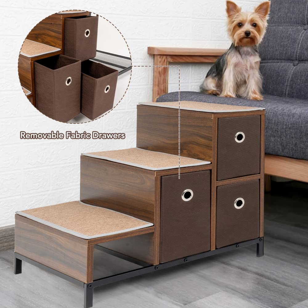 Dog Window Perch, Dog Bed and Dog Stairs, Dog Cot with 3-Tier Dog Steps, Wood Pet Stairs w/Raised Dog Bed, Bunk and Pet Steps with Storage Drawers,Cat Window Perch, Dog Perch to Look Out Window EazeHome