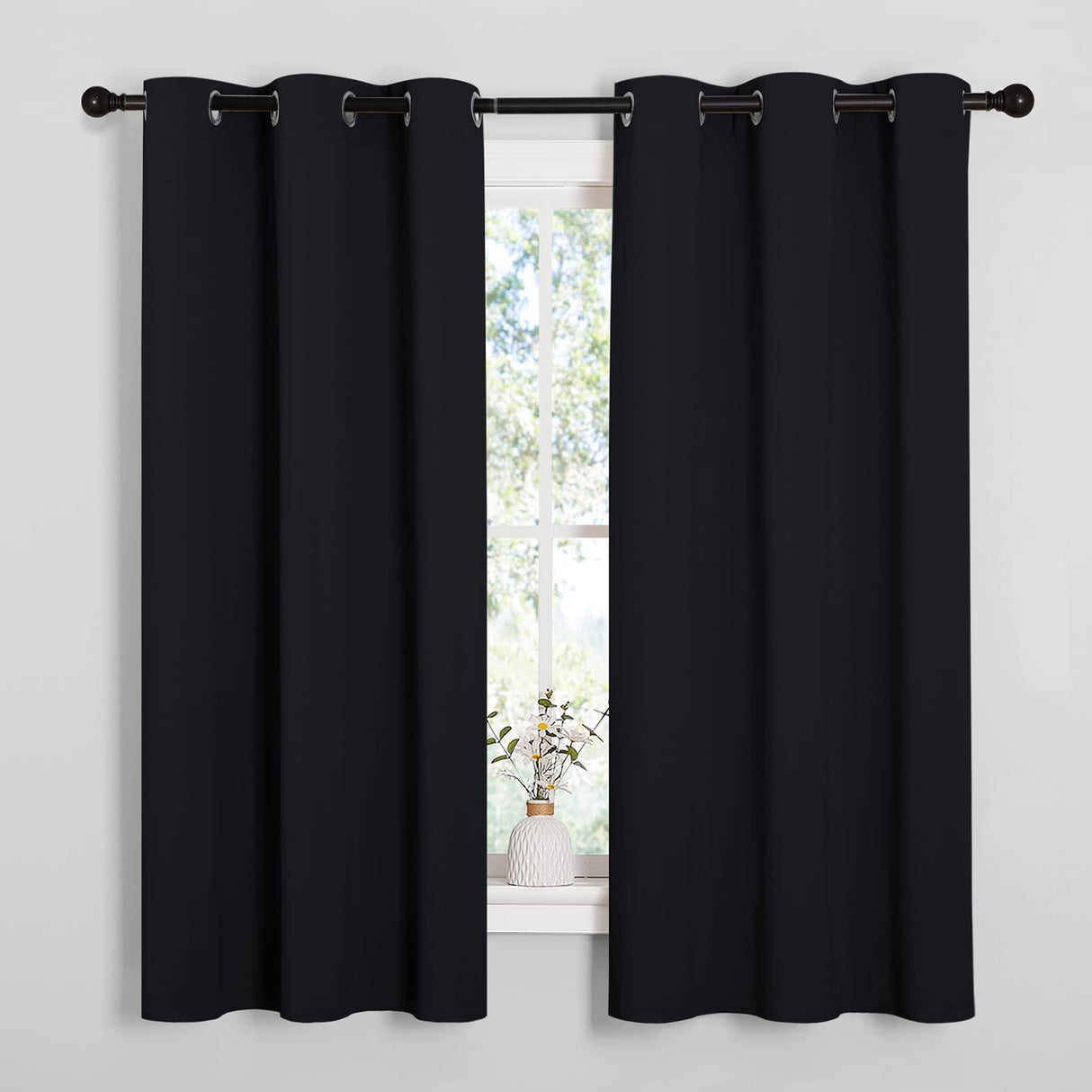 NICETOWN Halloween Pitch Black Solid Thermal Insulated Grommet Blackout Curtains/Drapes for Bedroom Window (2 Panels, 42 inches Wide by 63 inches Long, Black) NICETOWN