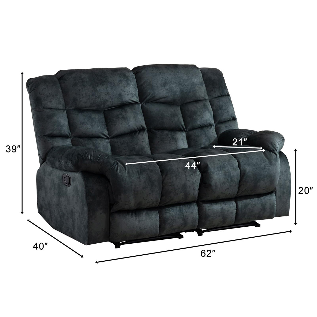 EBELLO Loveseat Recliner Sofa for Living Room, Extra Wide Modern Overstuffed 2 Seat Reclining Manual Sofa Chair, Breathable Fabric and Padded Cushion, Green Grey EBELLO