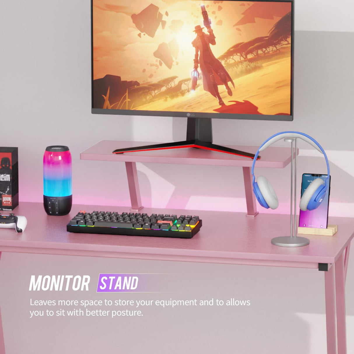 FDW L Shaped 51 Inch Gaming Desk,Corner Computer Desk,PC Gaming Desk,Writing Workstation with Large Monitor Stand for Home Office,Pink FDW