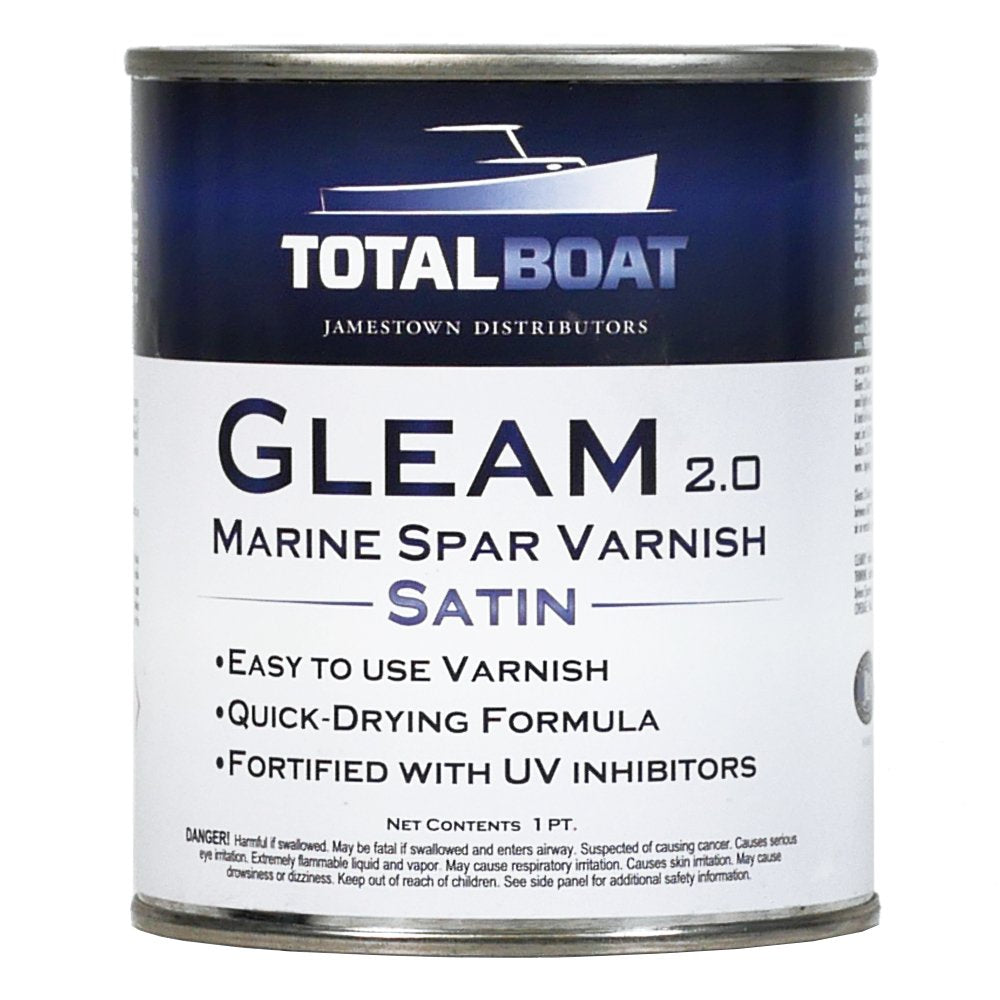 TotalBoat Gleam Marine Spar Varnish, Gloss and Satin Polyurethane Finish for Wood, Boats and Outdoor Furniture (Satin Low-Sheen Pint) TotalBoat