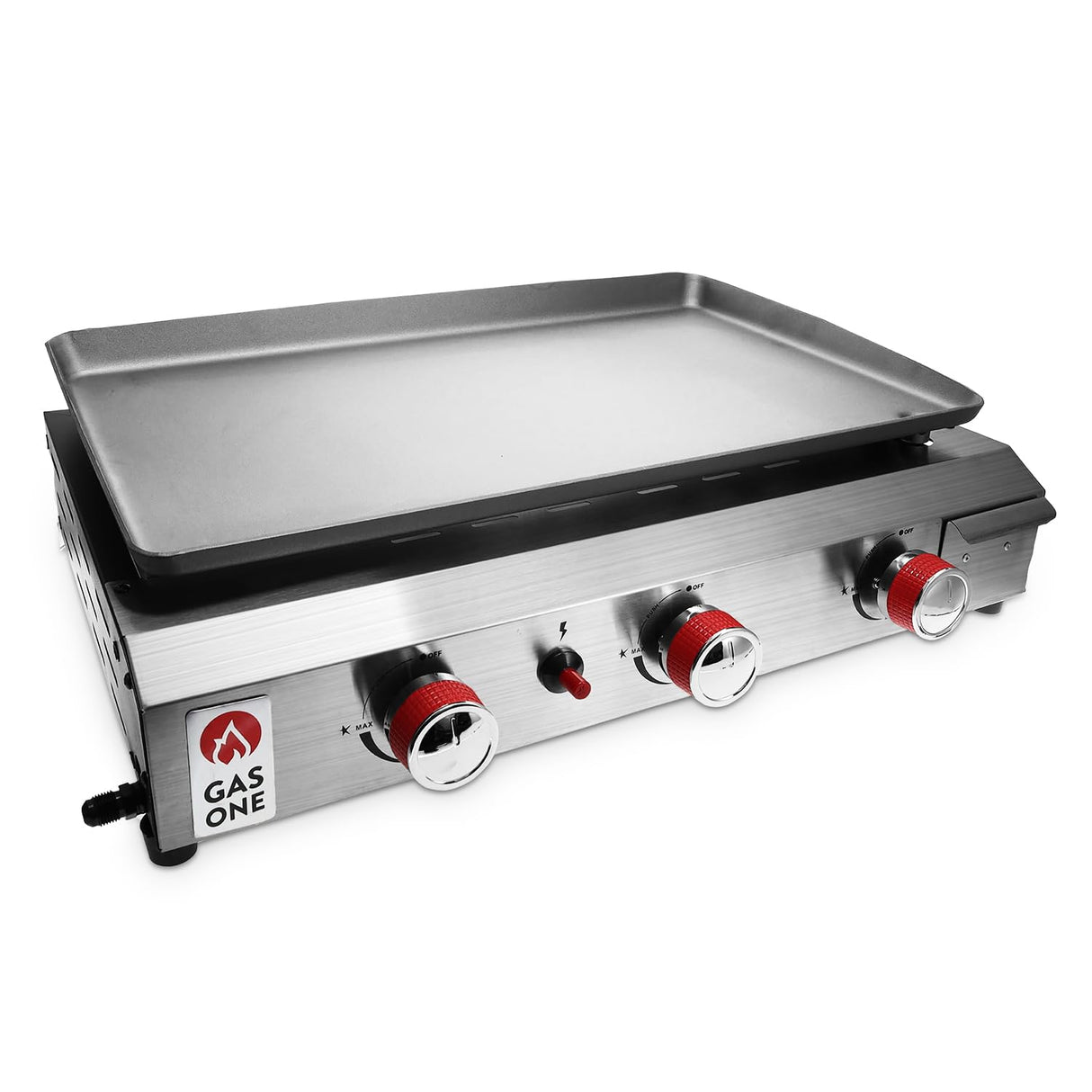 Gas One Flat Top Grill with 3 Burners – Auto Ignition Propane Portable Gas Grill – Premium Stainless Steel Body Tabletop Grill with Pre Season Griddle – Convenient Drip Tray – Ideal for RV, Camping Gas One