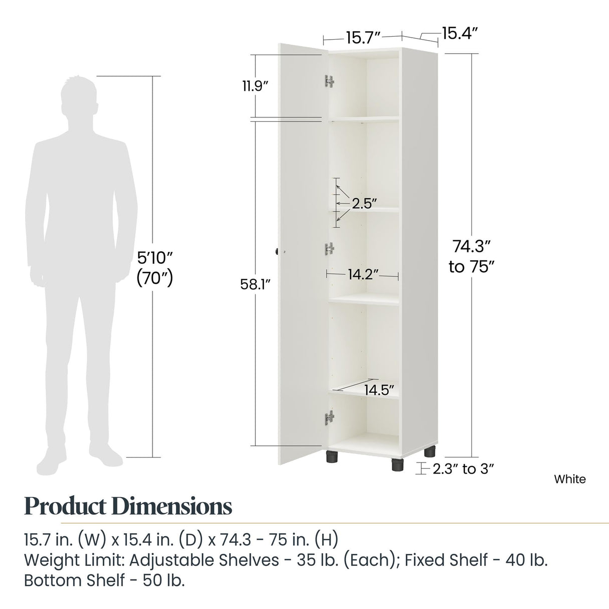SystemBuild Evolution Kendall Utility Storage Cabinet, 16" Wide, Fluted White SystemBuild