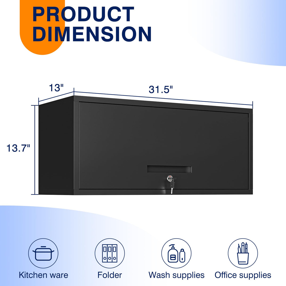 Yizosh Metal Garage Cabinet with Doors, Wall Mounted Storage Cabinet, Floating Tool Cabinet for Basement, Kitchen, Warehouse (Black, 13.7" H) Yizosh