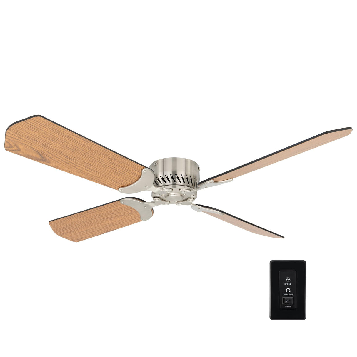 RecPro RV Ceiling Fan | 12V | 36" Brushed Nickel Finish | 4 Blades | Includes Switch (Oak) RecPro