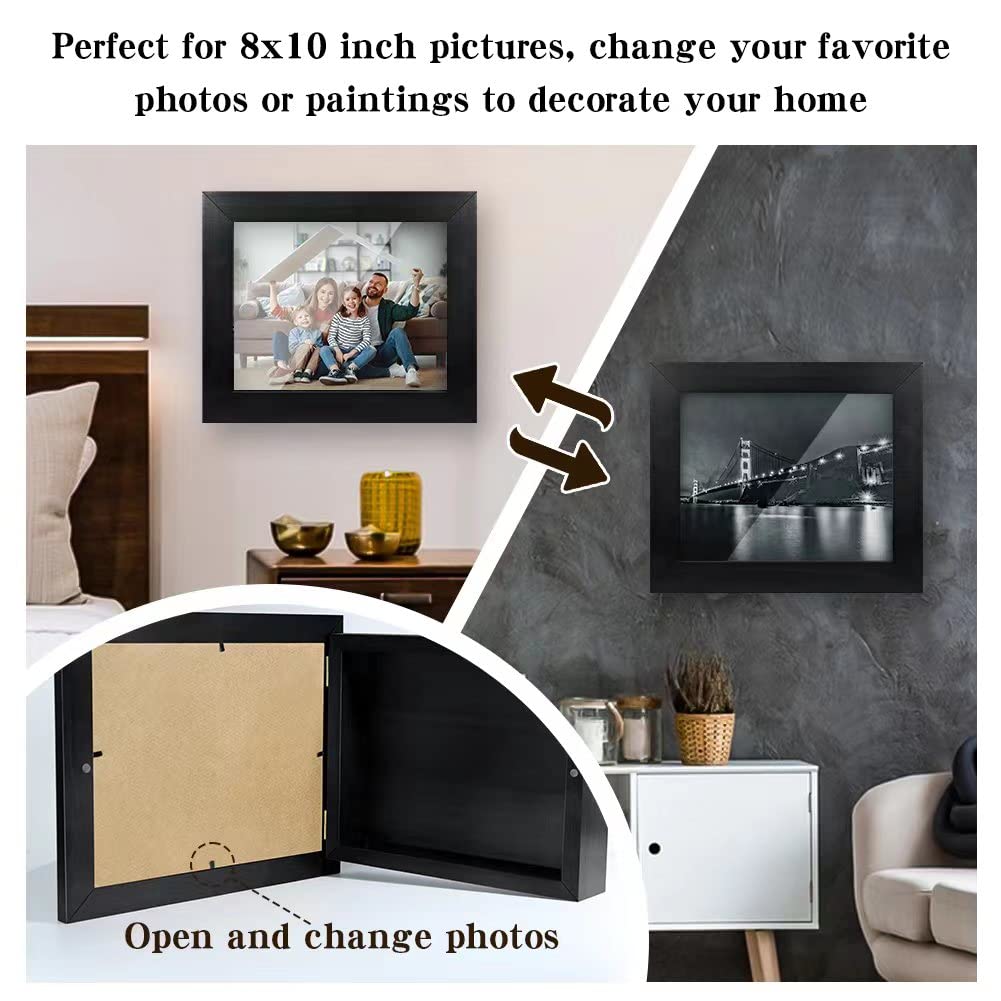 Hidden Gun Storage, Concealment Gun Safes for Pistols, Secret Decor Solid Wooden Handgun Picture Frames Box (Black) Homvle