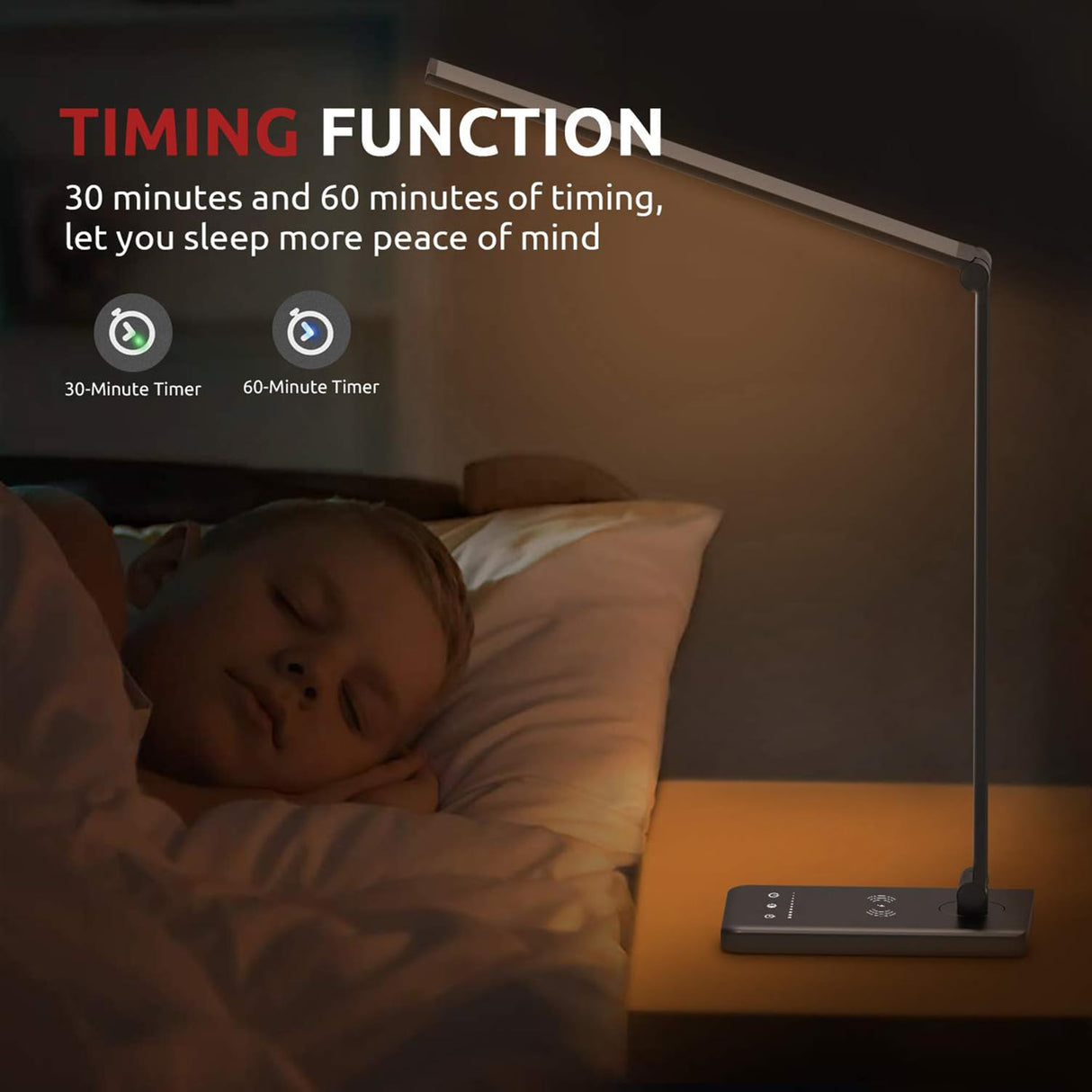 JOSTIC LED Desk Lamp with Wireless Charger, USB Charging Port, 10 Brightness, 5 Color Modes, Desk Lamps for Home Office, Dimmable Table Lamp Eye Caring Reading Light, Touch Control, Auto Timer, Black JOSTIC