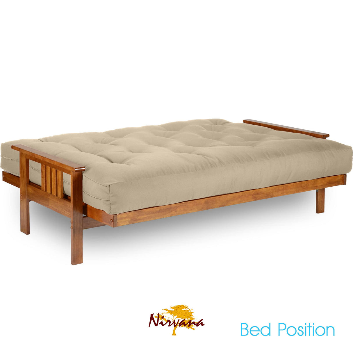 Nirvana Futons Stanford Futon Set - Full Size, Frame, 8" Twill Khaki Mattress Nirvana Futons