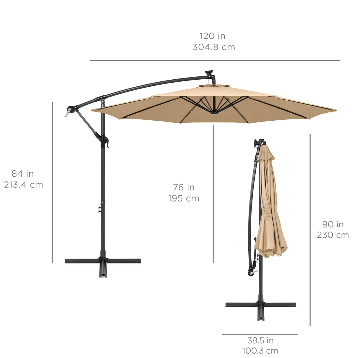 Best Choice Products 10ft Solar LED Offset Hanging Market Patio Umbrella for Backyard, Poolside, Lawn and Garden w/Easy Tilt Adjustment, Polyester Shade, 8 Ribs - Sand Best Choice Products