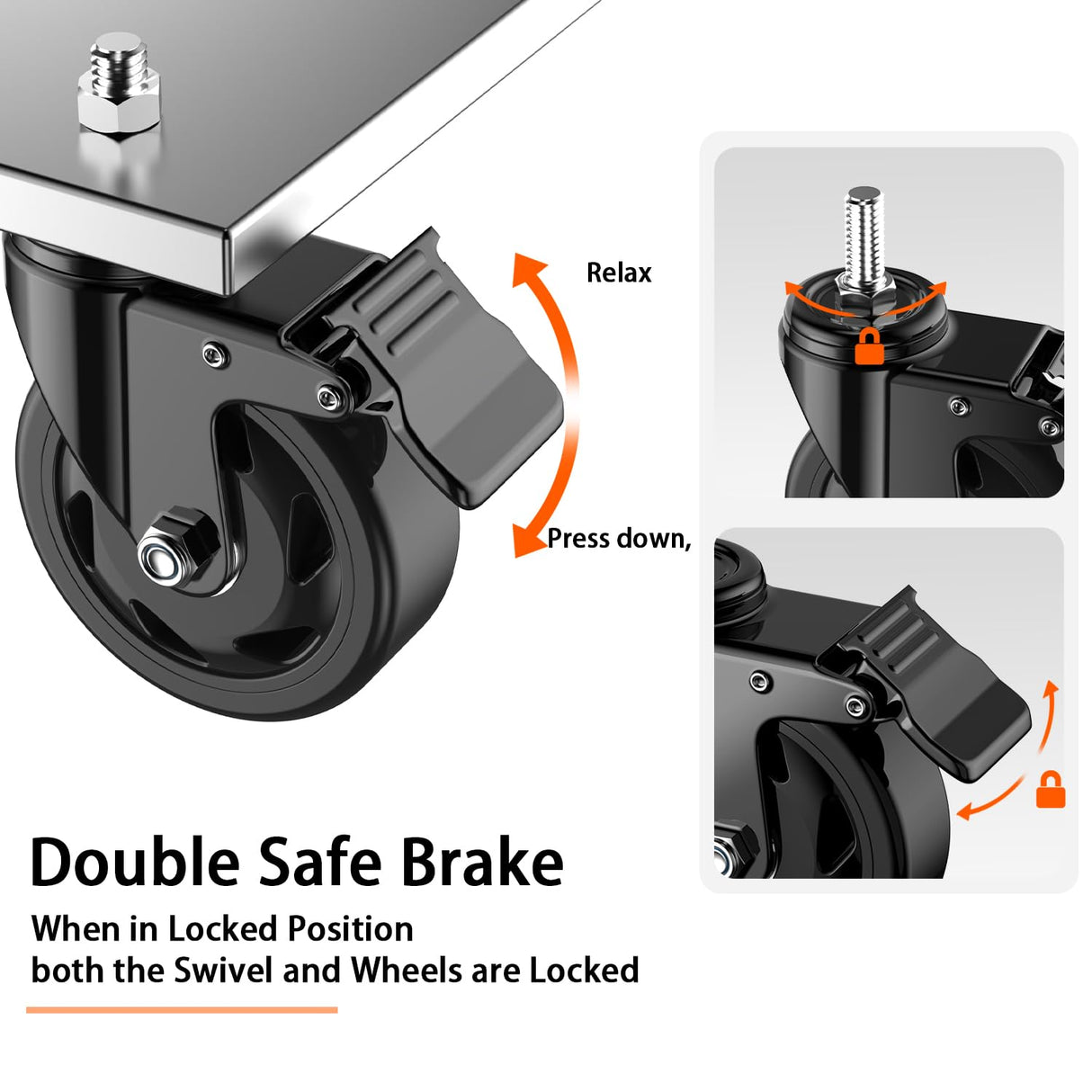 4 inch Stem Casters, Heavy Duty Casters Set of 4, 1/2"-13 x 1(Stem Diameter 1/2", Stem Length 1"), Locking Threaded Stem Caster Wheels - Load 2000lbs LUTUMEI
