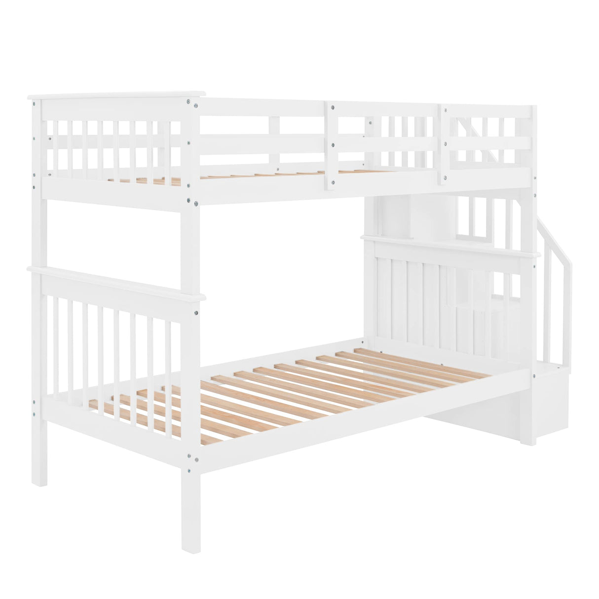 Harper & Bright Designs Twin Over Twin Bunk Bed with Stairs, Solid Wood Bunk Bed Frame with Storage for Kids Teens Adults Bedroom Dorm - White Harper & Bright Designs