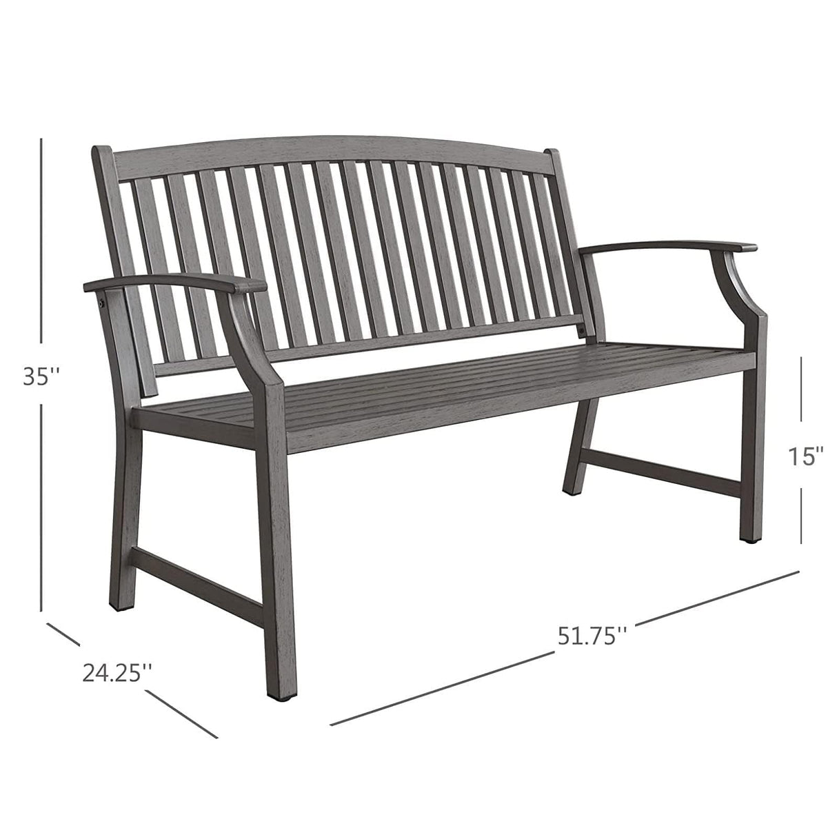 Grand patio 52" Farmhouse Outdoor Bench, Garden Benches with Rust Free Metal Powder Coated Frame and Aluminum Backrest, Faux Wood Grain Finish Frame Patio Bench for Front Porch, Weathered Grey Grand patio