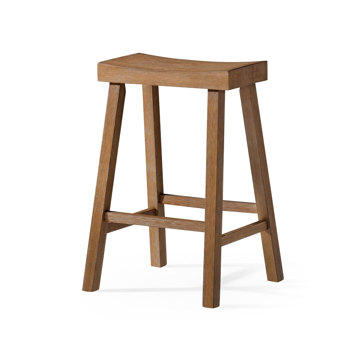 Maven Lane Vincent 26 Inch Tall Counter Height Backless Rectangular Saddle Barstool in Antiqued Natural Finish with Rustic Wood Top Seat Maven Lane
