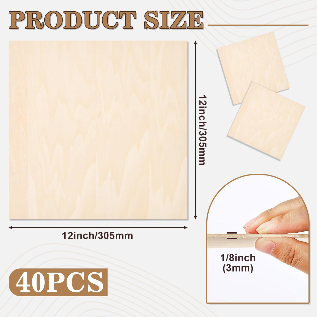 MITINU 40 Pack Basswood Sheets for Crafts,12"x12"x1/8" 3mm Thick Plywood Sheets with Smooth Surfaces-Unfinished Squares Wood Boards for Laser Cutting, Wood Burning, Architectural Models, Staining MITINU