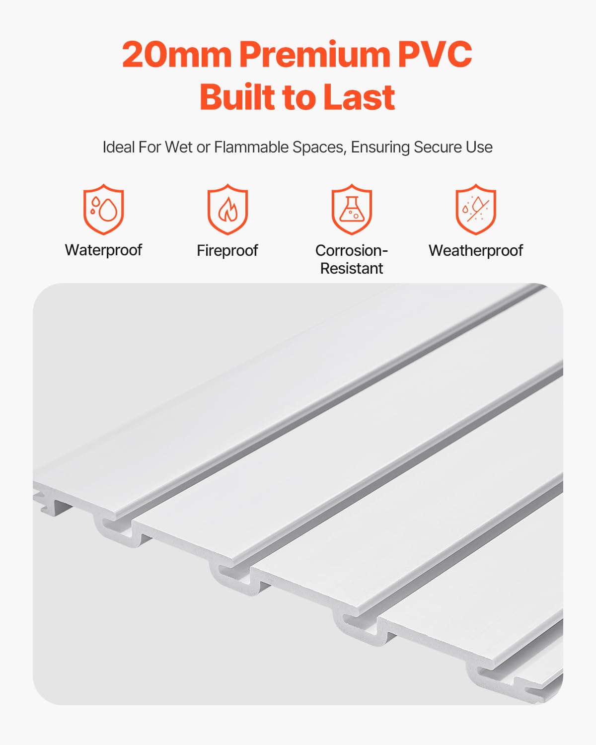 VEVOR Slat Wall Paneling, 8 x 4 ft, PVC Garage Slatwall with Accessories, White Slat Wall Easy-to-Install Adjustable Slatwall Panel with Coupling Structure & DIY Cutting, Fits for Storage & Display VEVOR