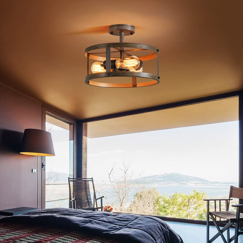 AGV LIGHTING Semi Flush Mount Ceiling Light Fixture, Farmhouse Close to Ceiling Light with There-light AGV LIGHTING