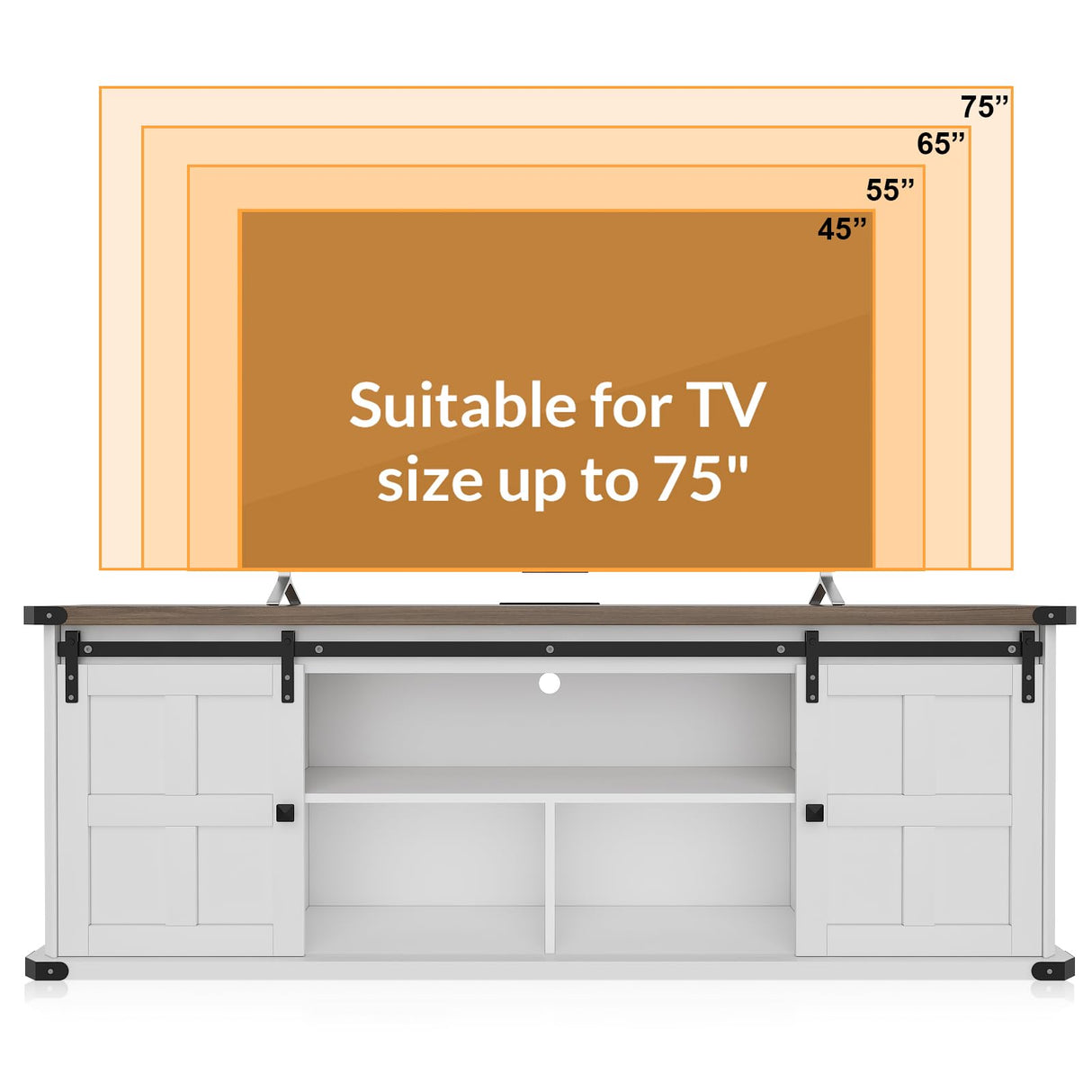 GAOMON 70" Farmhouse TV Stand for 80/75/70 Inch TVs,Entertainment Center Storage Cabinets w/Power Outlets and Sliding Barn Door,Rustic TV Stands for Living Room,Media Console Cabinet GAOMON