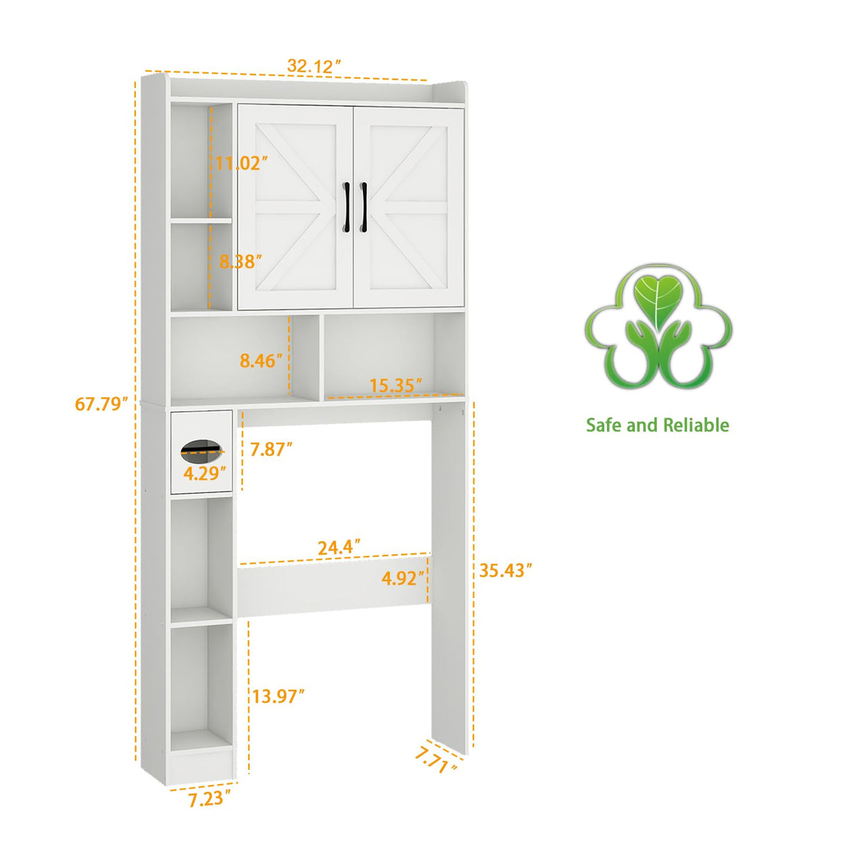 Over The Toilet Storage Cabinet, Farmhouse Storage Cabinet Over Toilet with 2 Barn Door & Toilet Paper Holder Stand,Home Space-Saving Toilet Rack, for Bathroom, Restroom, Laundry Vabches