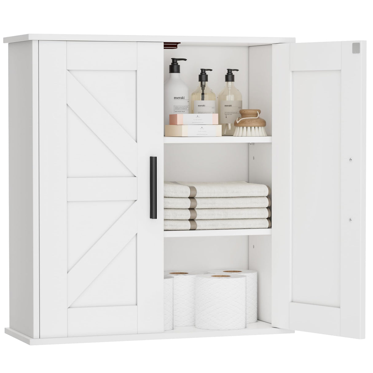 Homleke Bathroom Wall Cabinet, Over Toilet Storage Cabinet with Barn Doors and Adjustable Shelves, 3-Tier Medicine Cabinet Wall Mounted, for Bathroom, Kitchen, Entryway, Laundry Room, White, (7.9" D) Homleke