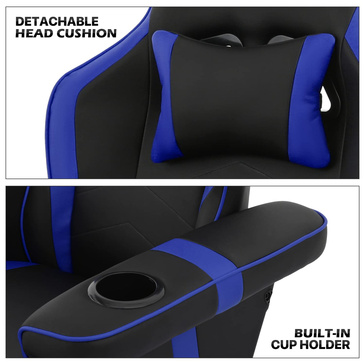 MoNiBloom Reclining Gaming Chair Ergonomic Game Recliner Chair Adjusted PU Leather Reclining Video Gaming Single Sofa with Retractable Footrest, Swivel Theater Seating Gaming Couch w/Cup Holder, Blue MoNiBloom