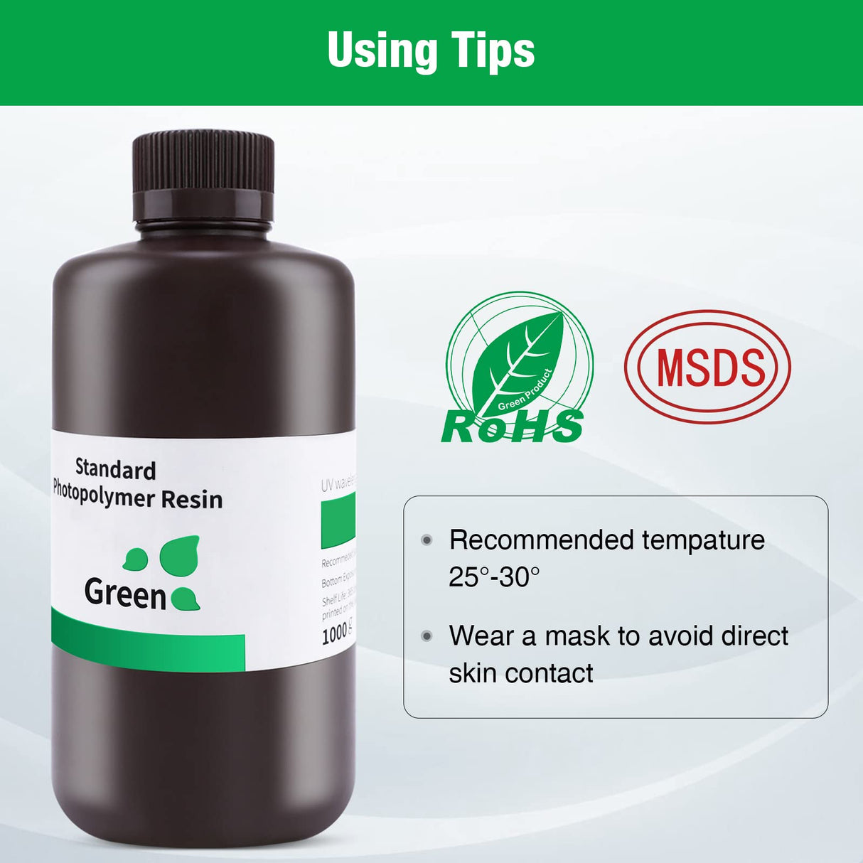 ELEGOO 3D Printer Resin, 405nm Fast UV Curing Standard Photopolymer Resin, High Precision, Non Toxic 3D Resin for Saturn 4/Saturn 3/Mars 5/Mars 4, LCD/MSLA/DLP 3D Printing, Clear Green 1000G Deeplee