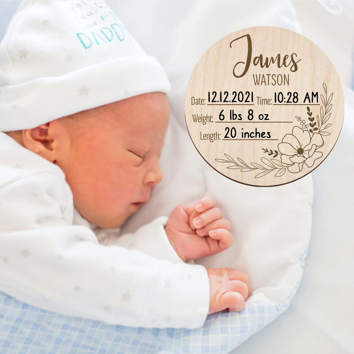 Mayyi Newborn Birth Announcement Sign,Personalized Newborn Handprint and Footprint Sign,Custom Engraved Wooden Baby Name Sign,Newborn Photo Props, Mayyi