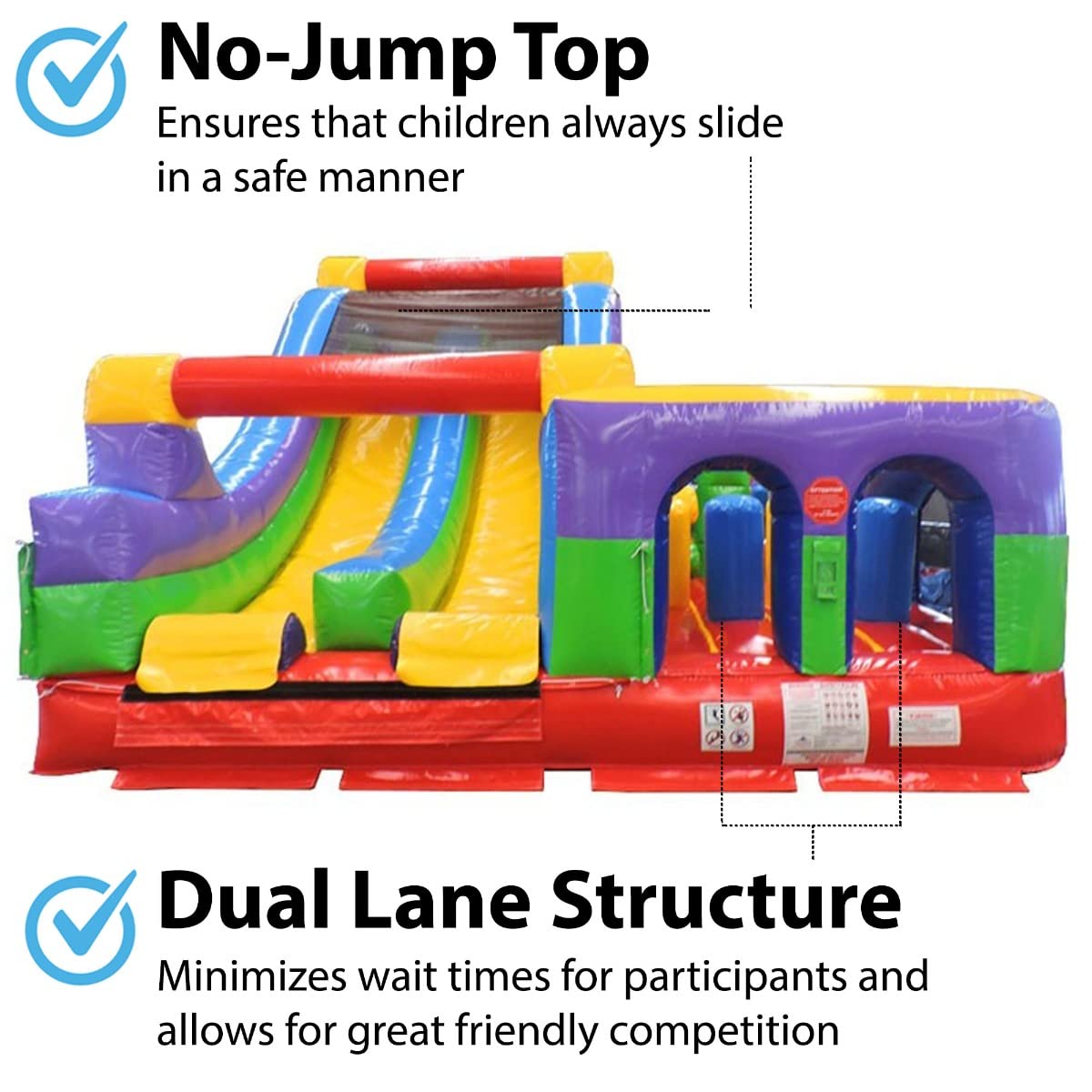 29'L Radical Run Inflatable Obstacle Course with Climbing Wall, Retro Rainbow, 16' Wide x 15' Height, Commercial Grade Interactive Bounce House, Includes: Blower and Stakes TentandTable
