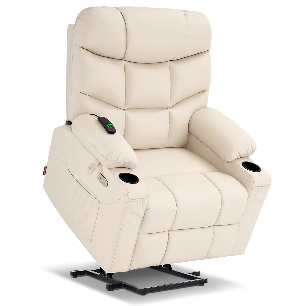 MCombo Power Lift Recliner Chair, 2 Cup Holders, USB Ports for Elderly People, Faux Leather 7288 (Cream White, Medium-Regular) MCombo