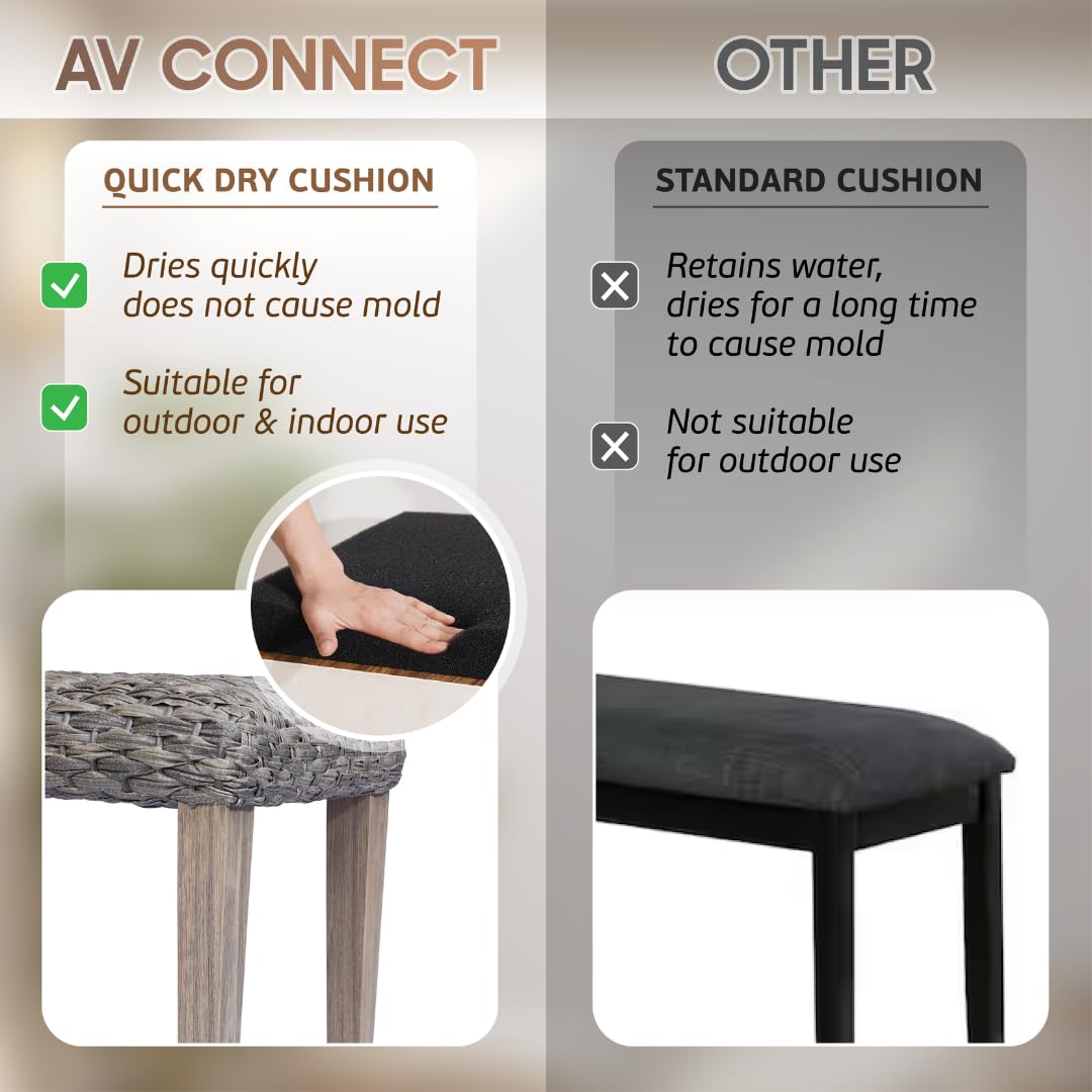 AV CONNECT Acacia Solid Garden Bench with PE Wicker Seat, Backless Patio Garden Benches, Backless Outdoor Bench, Suitable for Indoor and Outdoor Uses 13.7" x 46.5" x 19.3" (Antique Grey) AV CONNECT