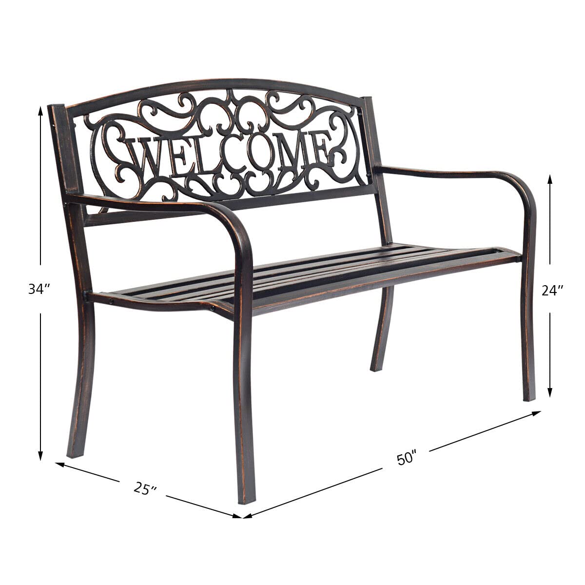 Giantex Garden Bench, Antique Metal Outside Bench w/Warm Welcome Pattern, Elegant Bronze Finish and Durable Metal Frame for Park Yard Porch Chair (Bronze) Giantex