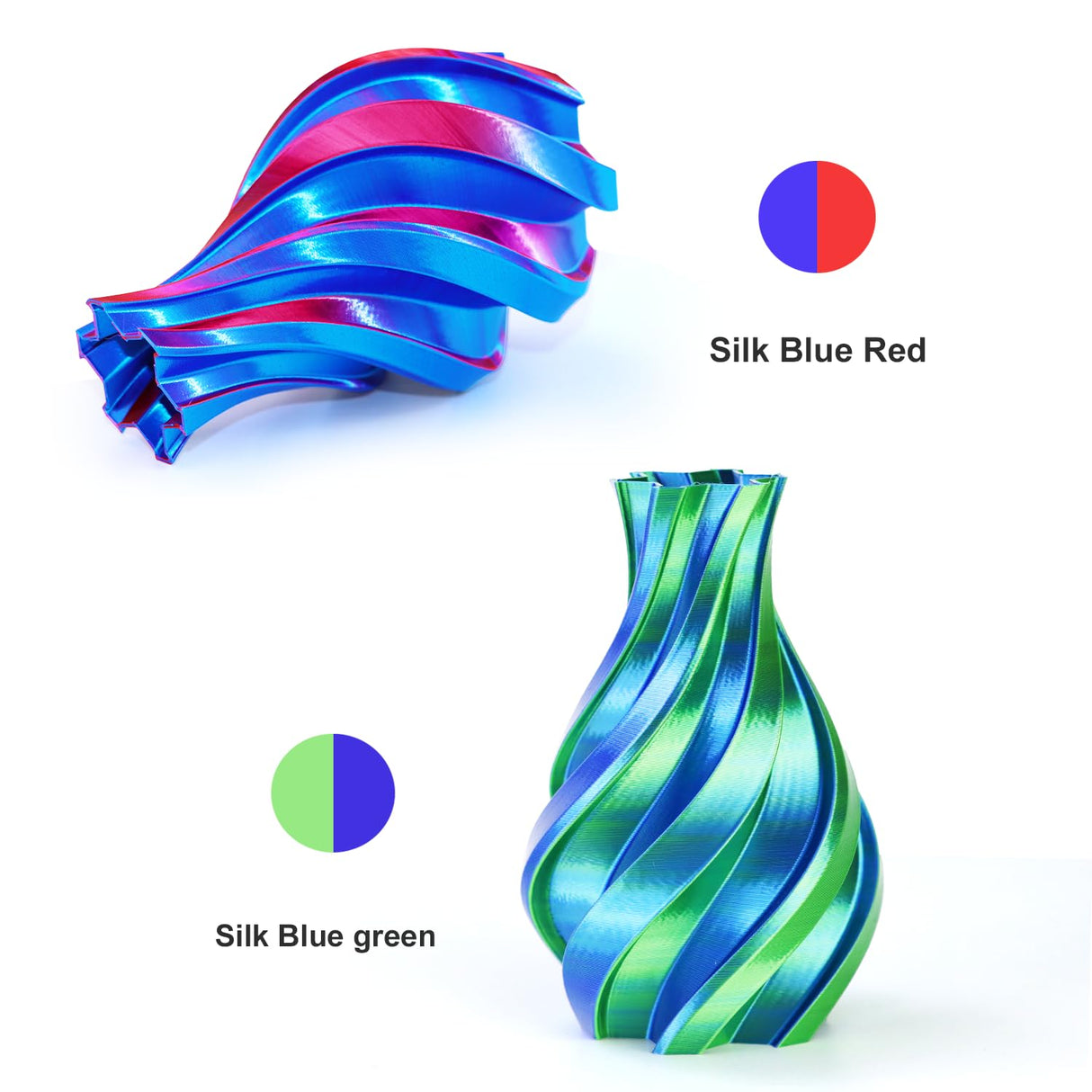 LOVOON 3D PLA Filament 1.75mm Bundle, Dual Colors 3D Printer Filament Bundle (Blue-Rose Red Gold-Red Blue-Red Green-Blue), Silk PLA Filament for 3D Pen Dimensional Accuracy +/-0.02mm, 200g x 4 Spools LOVOON