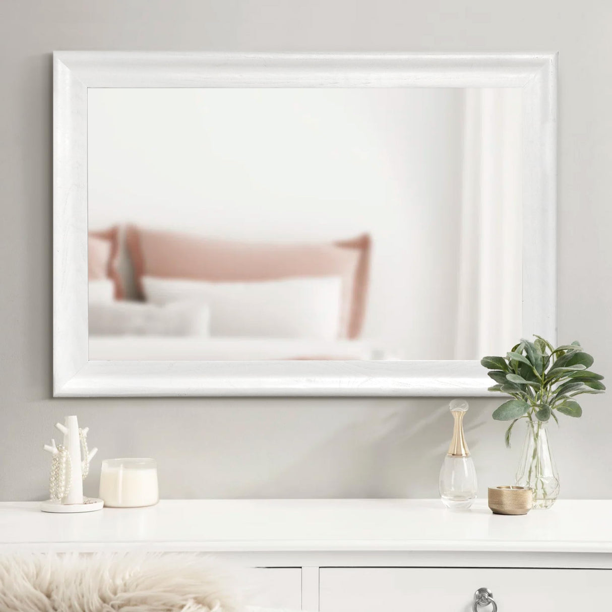 CULER White Wood Wall Mirror for Bathroom,Rectangle Rustic 24 x 36 inch Hanging Vanity Mirrors with Wooden Frame for Living Room,Bedroom,Entryway (24x36 inch, White) CULER
