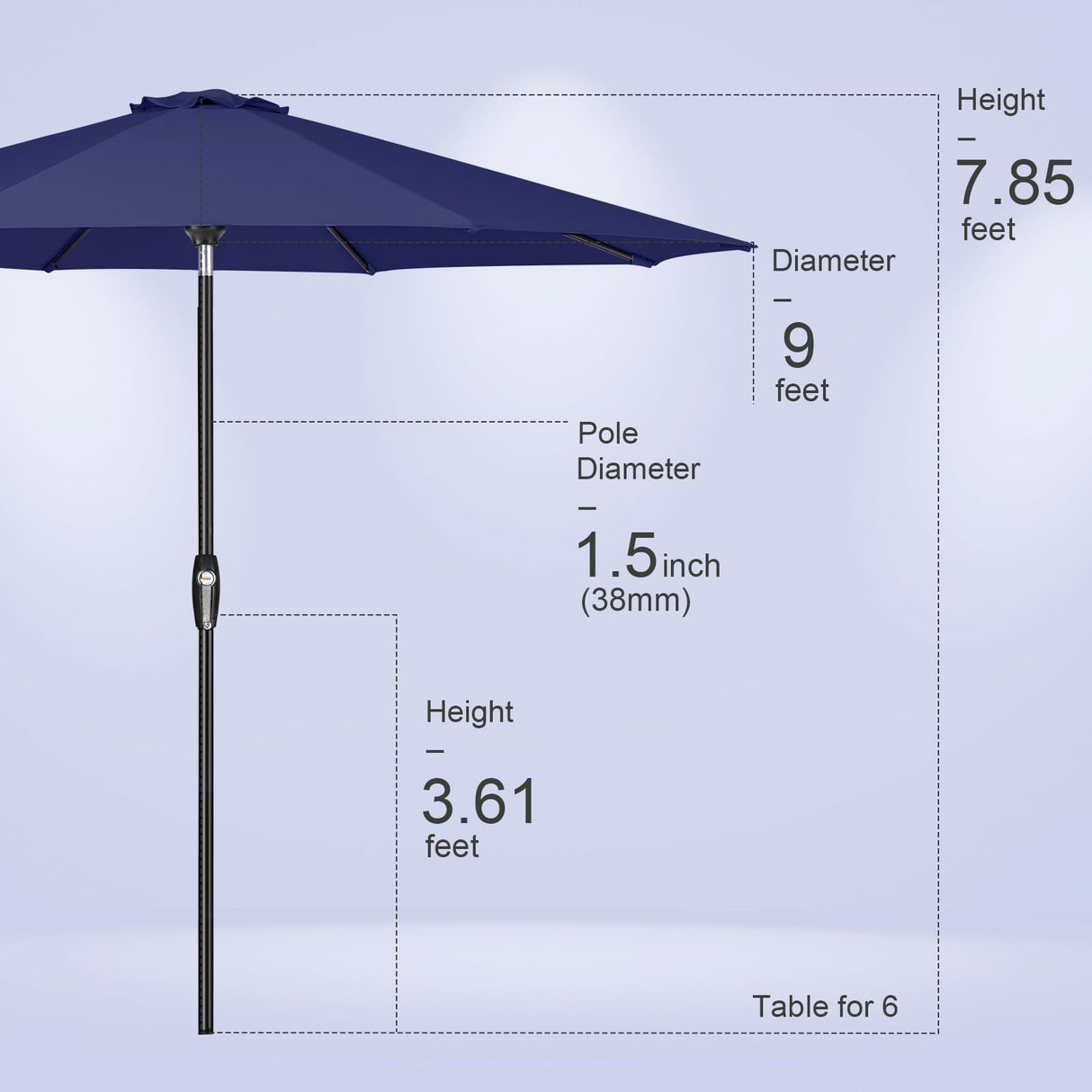 Tempera 10FT Patio Market Outdoor Table Umbrella with Auto Tilt and Crank,Large Sun Umbrella with Sturdy Pole&Fade resistant canopy,Easy to set, NAVY Tempera