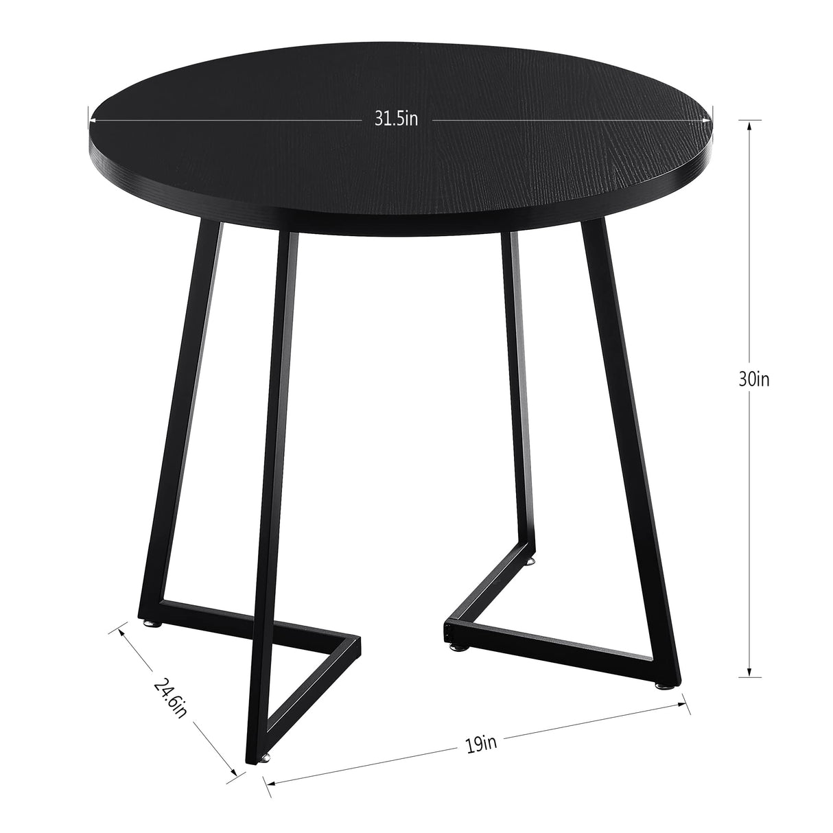 VECELO Round Dining Room Table with Wood Grain Tabletop and Steel Frame, for Kitchen, Living Room, Office, Conference, 2 to 4 Person, Wood-Grain Black VECELO