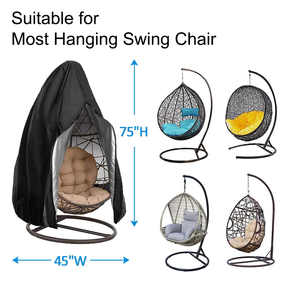 Oslimea Patio Hanging Egg Chair Cover Waterproof Swing Egg Chair Cover with Zipper Windproof Egg Chair Cover with Bottom Buckle, Outdoor Wicker Single Seat Egg Chair Covers, Black Oslimea