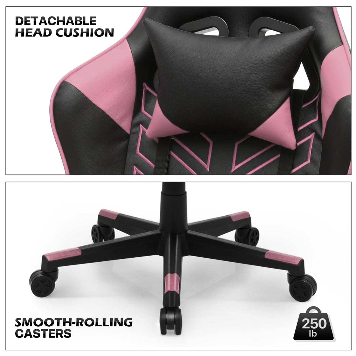 MoNiBloom Computer Chair Gaming High Back Office Gaming Chair with Headrest and Lumbar Support, PU Leather Ergonomic Racing Chair with Adjustable Height and Reclining Function for Teen Adult, Pink MoNiBloom