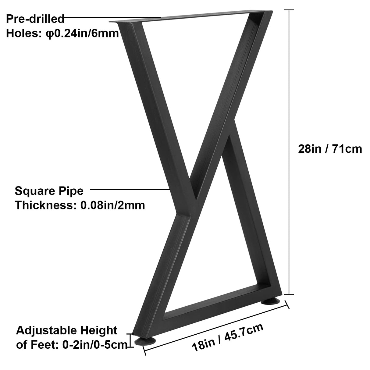 VEVOR Metal Table Legs, 28x18 inch Desk Legs, Set of 2, Heavy Duty Bench Legs, Z Shape Metal Furniture Legs, Wrought Iron Coffee Table Legs, Home DIY for Dining Table w/Rubber Floor Protectors, Matte VEVOR