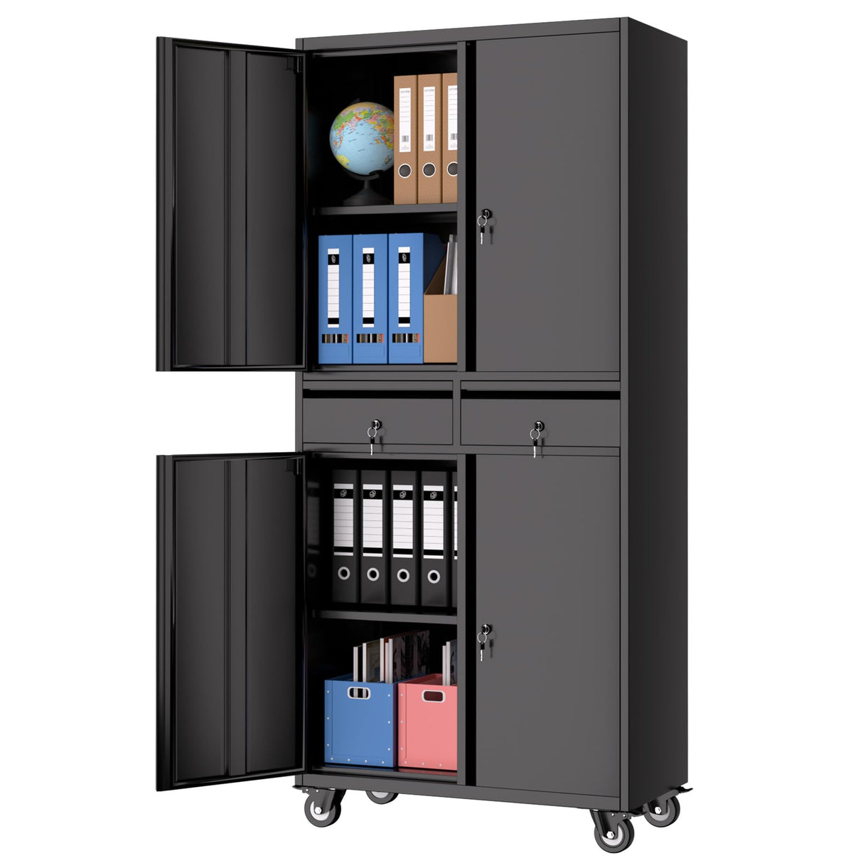 IDEALHOUSE Garage Storage Cabinet, 73 Inch Metal with Locking Doors and Adjustable Shelves, Heavy Duty Tool Cabinet with 2 Drawers IDEALHOUSE