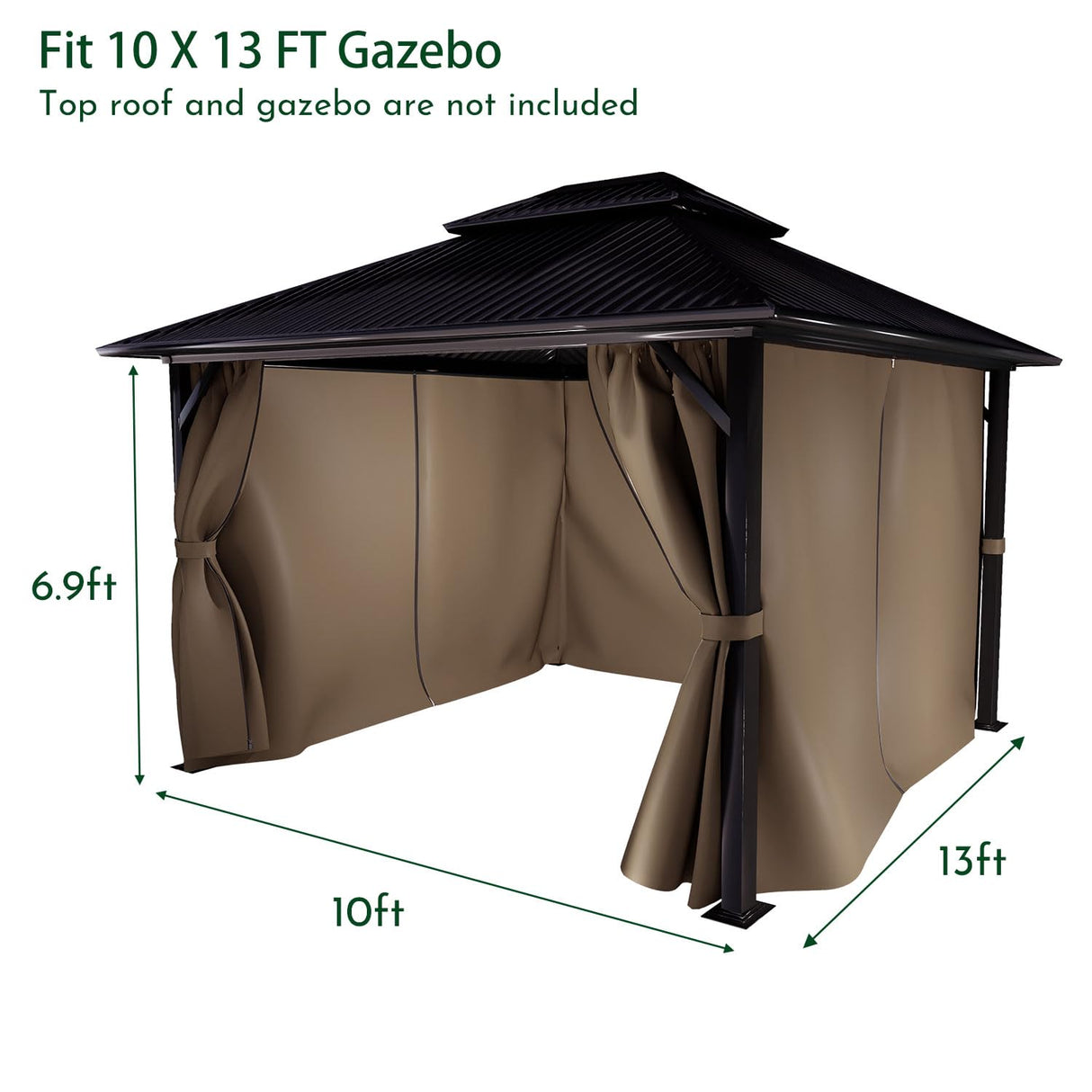 COWVIE Gazebo Curtain Replacement Universal 4-Panel Sidewalls 10' x 13', Patio Gazebo Privacy Curtains with Double Zipper, Replacement for Patio, Outdoor Canopy, Garden and Backyard (Curtain Only) COWVIE