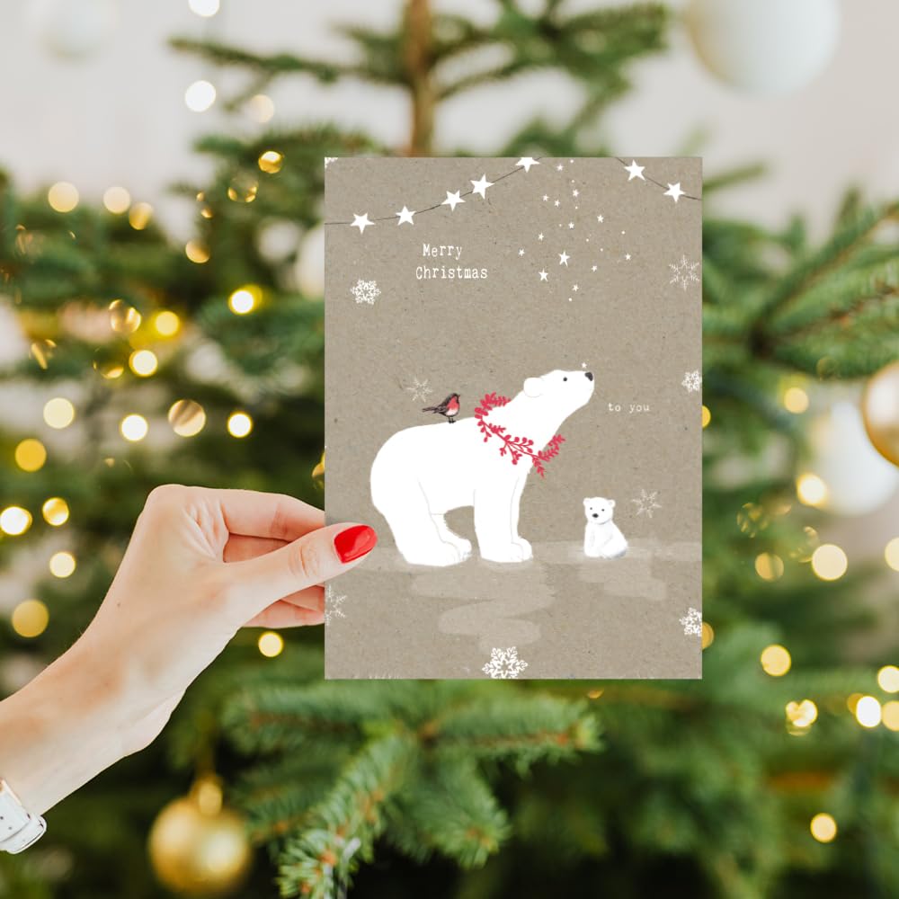 Tree-Free Greetings Holiday Greeting Cards, Polar Bear Merry Christmas, Vintage Brown Recycled Paper, Boxed Note Card Set, 10-Pack (HB93300) Tree-Free Greetings