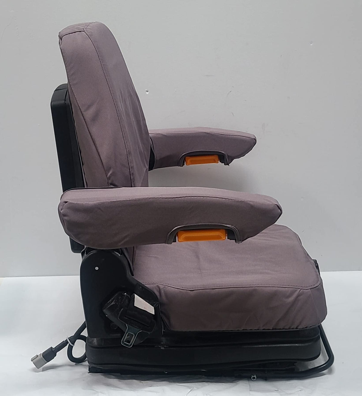 DSC Tractor Seats, Forklift/Tractor Replacement Suspension Seat with Built-in Headrest and Adjustable Armrest Customized in Gray Endura. TSKL10-C8 WoodArtSupply